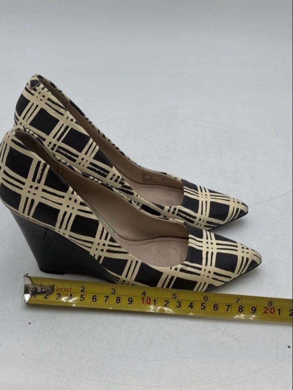Coach Classic Ivory & Bkue Plaid Wedge Pumps - Women's Dress Shoes